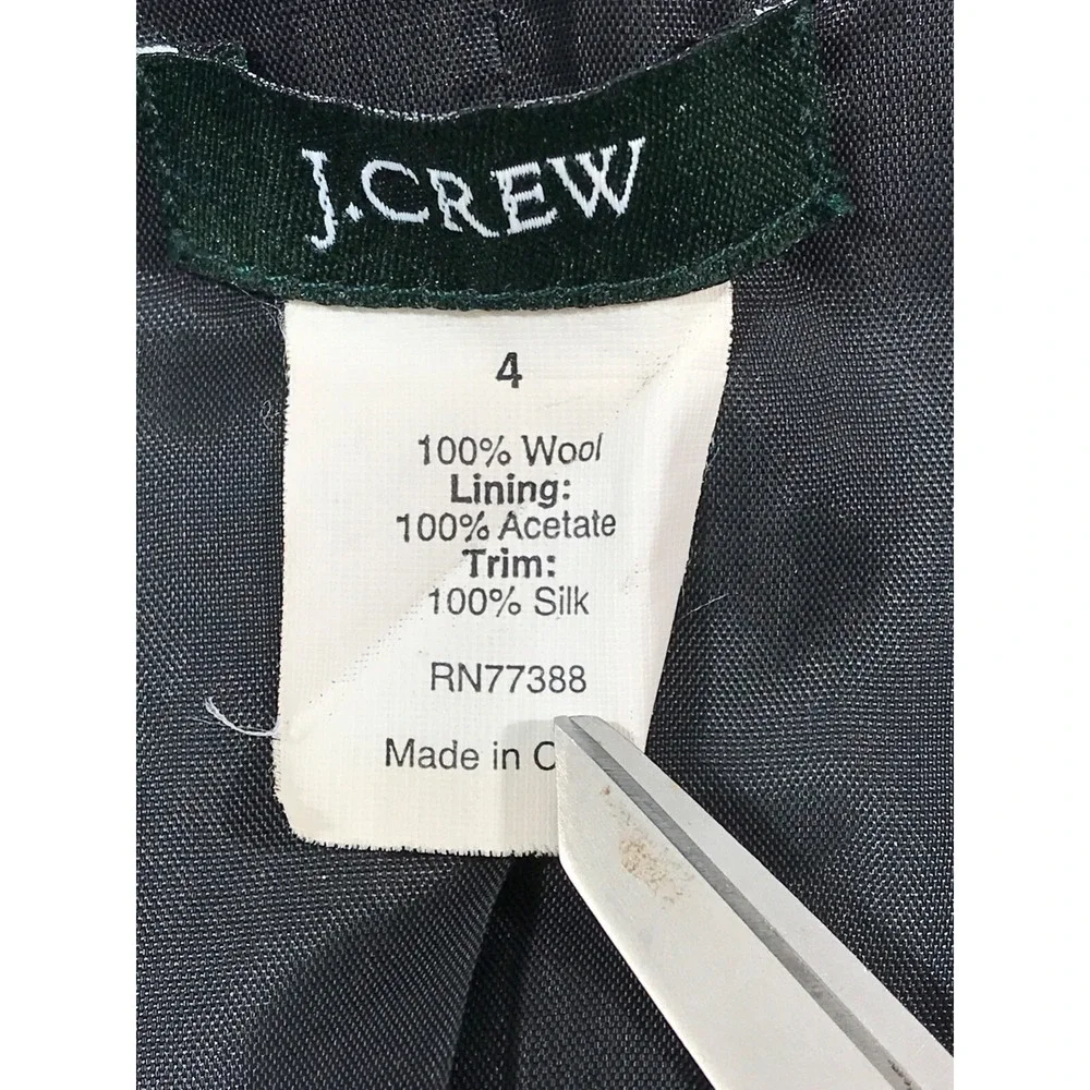 J Crew Wool Pea Coat Womens 4 Dark Gray Open Front Ruffle Silk Trim Preppy Y2K - Picture 7 of 9